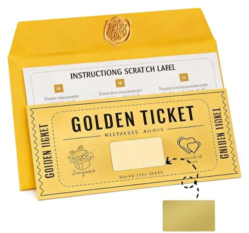 RhiVrillion 1 Piezas Tarjeta Golden Ticket Rasca y Gana, Tarjeta Rasca Personalizable para Rellenar, Ideas de Regalo Únicas para Cumpleaños, Navidad, San Valentín, Aniversario