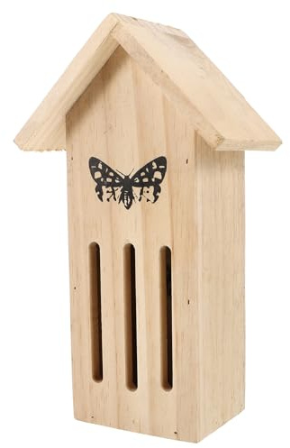 FOMIYES Casa de Madera para Mariposas Colgante al Aire Libre, Comedero y Refugio Natural para Jardín, Decoración Habitat de Mariposas, Madera Natural, 1 Unidad