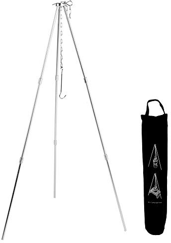 Trípode portátil para cocinar al aire libre con cadena colgante ajustable, soporte para parrilla de camping para colgar ollas, accesorio plegable para utensilios de cocina para
