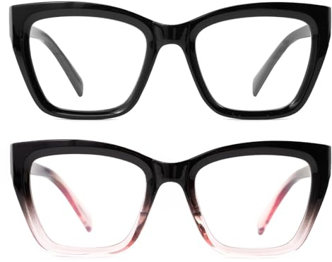 SKYWAY Occhiali da Lettura Donna - Eleganti Occhiali da Lettura Quadrati a Forma di Occhio di Gatto con Cerniera a Molla - Antiriflesso UV&Affaticamento della Vista(Nero+Nero&Rosa,+2.5)