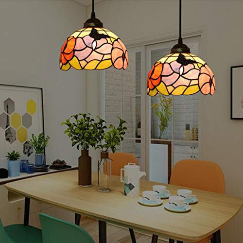 LYGXWJFC Stil Ljuskrona,Vintage lampskärm av målat glas Taklampa,Hängande 2-ljusarmatur,Justerbar sladdtrådshängande,Pendellampa för matsal i sovrummet110-240V,E27,F