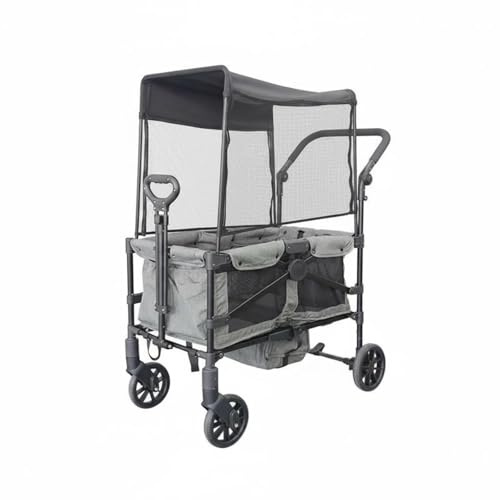 Palsmoother Twin Infant Carriage Push Cart Wagon Designed with Canopy Sturdy Metal Frame Reclined or Seated Function Side Mesh Panels Suitable for Children During, Gray, Gray, Two-Seater Small