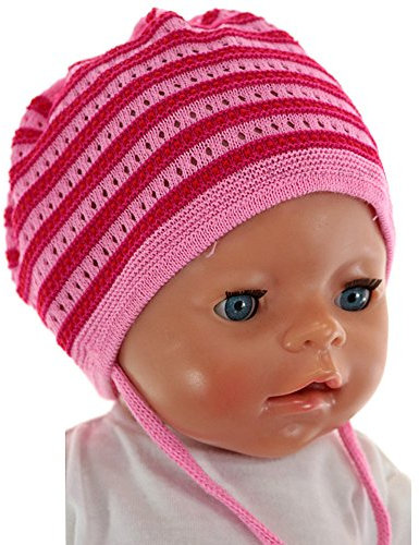 maximo Mädchen Mütze Baby-Strickmütze rosa-pink Streifen (2357), Gr. 37; Sommer-Mädchen-Kindermütze zum Binden