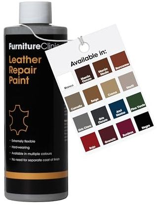 Furniture Clinic Pintura y tinte para reparación de cuero, colorante autosellante para una reparación rápida y fácil, adecuado para sofás, asientos de coche, zapatos, bolsos y más, gris claro, 500 ml