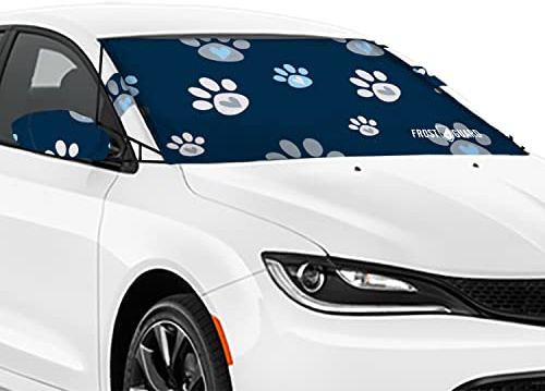 FrostGuard Vortex | Full-Coverage Car Windshield Cover för is och snö, standardstorlek (Puppy Paws) – Wiper Blade + Sidospegelskydd – Fit-Fast Straps, Säkerhetspaneler + förvaringspåse – 59 x 41 tum