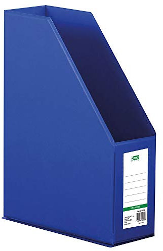 D.RECT Kunststoff-Organizer, Zeitschriftenhalter, Stehsammler mit Sichtfenster zum Beschriften PVC A4 90mm, zusammenlegbar, Blau 110206
