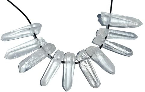 MKöpke Laserkristall - Natur Bergkristall Spitze Anhänger gebohrt | Edelstein-Schmuck für Damen und Herren inkl. Band (1 Stück)