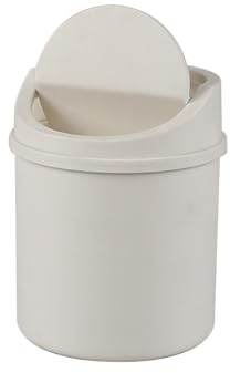 Qskely 0.5 Gallon Plastic Mini Desktop Trash Can, Tiny Waste Bin with Swing-Top Lid, White