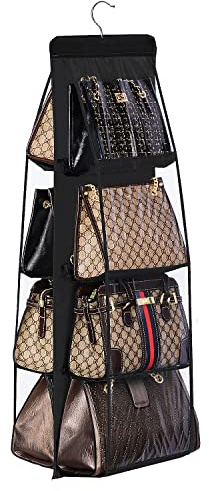 Lirex Handtaschen Organizer Hängend, 8-Taschen Handtasche Aufbewahrung Organizer Oxford Stoff Hängeregal Kleiderschrank Organizer für Familienschrank Schlafzimmer