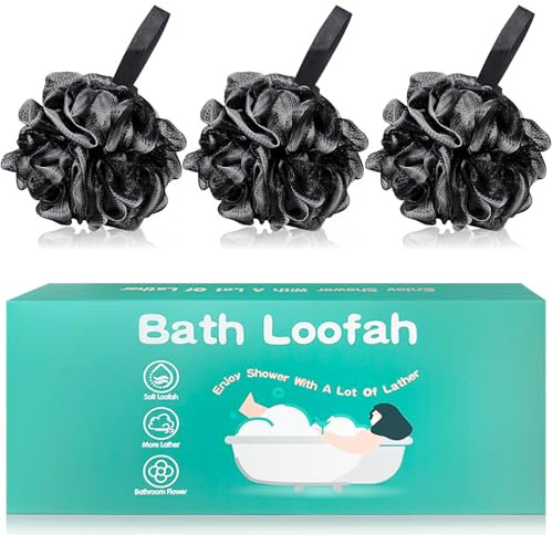 Amazerbst Lot de 3 éponges luffa pour homme et femme (Black Black Black)