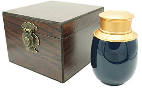 ZHIQIYI Urne souvenir, petite urne à cendres humaine ou animal domestique, fabriquée à la main, avec boîte en bois, pour exposer des enterrements à la maison ou au bureau (bleu foncé)