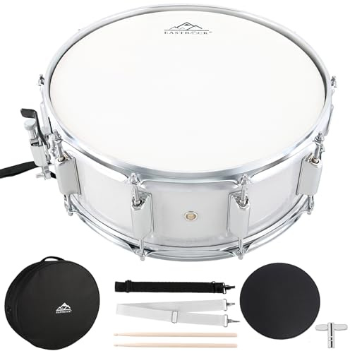 EASTROCK Snare Drum 14X5.5 Inches for Student Beginners with Gig Bag, Drumsticks, Drum Keys, Coated Material Drum Head, Off-white