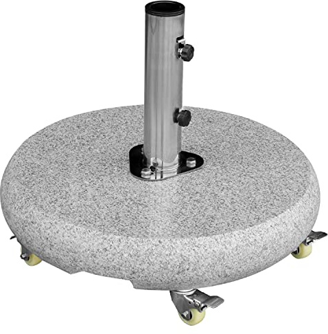 anndora Sonnenschirmständer Granit 70kg rund hellgrau mit Rollen - Schirmfuss rollbar