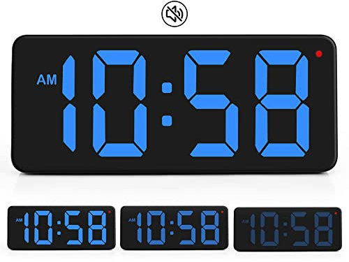 SZELAM LED Wanduhr Digital Uhr, große Digitale Wanduhr Tischuhr Großes Zahlendisplay mit Adapter & ausklappbarem Tischständer, Automatische Lichtsteuerung,12/24 H, (L) 215 x (B) 85 x (H) 20 mm-Blue