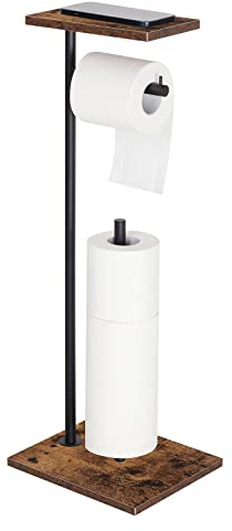 Toilettenpapierhalter Ständer, Papierrollenhalter Halter, Taschentuchhalter Ständer für Badezimmer, Bauernhaus Seidenpapierständer mit Reserve, Freistehender Seidenpapierrollenhalter mit Regal, Braun