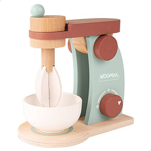 WOOMAX 49547 - Stabmixer Holzspielzeug für Kinder mit Zubehör / inkl. 2 Toast, 1 Spiegelei, 1 Stück Butter, 1 Messer und 1 Teller / Küchenzubehör für Jungen und Mädchen