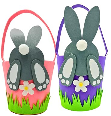 AKEDE Easter Baskets For Kids - Easter Bags With Handle - Spring Baskets Hampers For Children - Easter Gifts Bags For Eggs Hunting, Candy Chocolate Egg Carry Bucket Easter Party - Pack Of 2 - Bunny