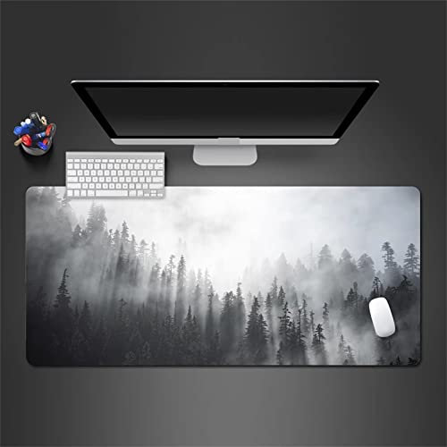 Gaming Mauspad 700x400x2mm XXL Mousepad Schwarz-weißer Wald mit genähten Rändern,Tischmatte aus Naturkautschuk,verbessert Präzision und Geschwindigkeit,für Gamer,Büro & Zuhause