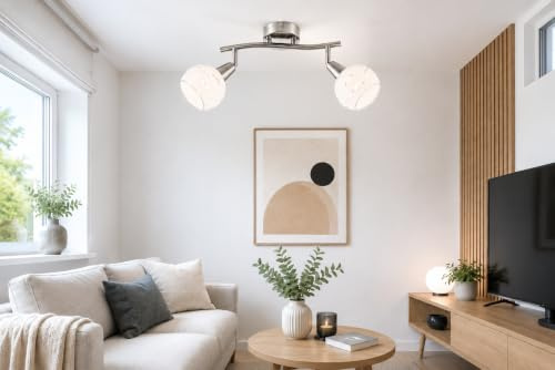 Trango 2-flammig 1001-22SD LED Deckenleuchte dimmbar Deckenlampe in Edelstahl-Look mit Design Gläsern inkl. 2x LED Leuchtmittel 3000K warmweiß, Deckenstrahler, Wohnzimmer Lampe, Spots schwenkbar