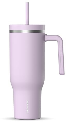 Hydrapeak Voyager 40 Oz Stainless Steel Tumbler with Handle, Insulated Water Bottle With Straw & Lid, Cupholder Friendly Reusable Travel Mug (Blush)