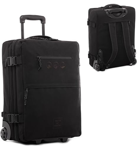 SONS OF ALOHA Backpacker Rucksack mit Rollen 3 in 1 - Handgepäck Koffer Kane Hybrid Backpack-Boardgepäck mit Rollen, 55 x 40 x 20 cm - wasserabweisend recyceltes PET, schwarz