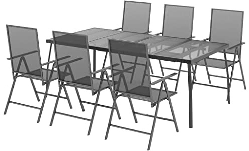 vidaXL Matgrupp för trädgården 7 delar antracit stål, matgrupp i mesh, utomhusmöbler, matgrupp för trädgård, matgrupper i mesh, trädgårdsmöbler