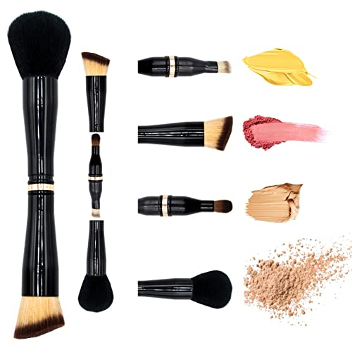 Pennelli per Trucco 4-in-1, Pennello da Trucco Multifunzionali, Set Pennelli Make up 4-in-1, Pennello da Trucco Portatile, Pennelli per Sfumare, Colorare, Smussare e per Cipria in Polvere