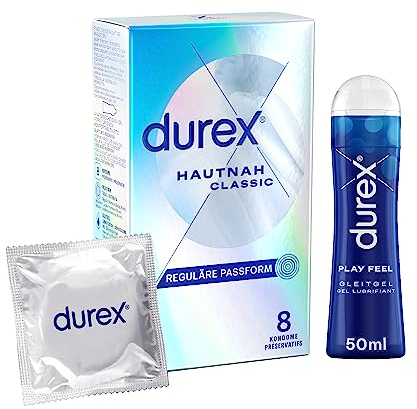 Durex Mix-Pack mit Kondomen & Gleitgel | Durex Hautnah Classic Kondome 8 Stück & Durex Play Feel Gleitgel 50ml