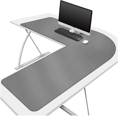 CENNBIE Doppelseitige L-förmige Schreibtischunterlage Leder, 100 x 120 x 33 cm Eck Schreibtischunterlage, Wasserdichtes Leder-Mauspad, Heimbüro-Zubehör, Eck-Tischunterlage (Grau)