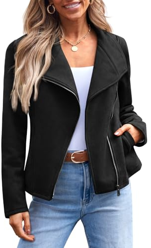 AUTOMET Womens Faux Leather Jackets Suede Fall Fashion 2023 Outfits Winter Clothes Open Front Cropped Coat Outwear, Black, Large