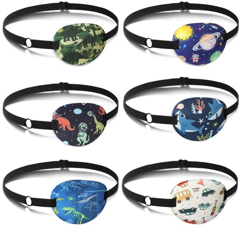 6 Stück Amblyopie Augenklappen Kinder Junge, Amblyopia Kinder Korrektur orthoptischer augenklappe medizinisch für Schielens mit Schnalle,Brille Cover Eye Patch für Lazy Eye (Jungen -6 Stück)