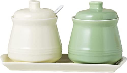 Zuccheriera in ceramica, zuccheriera, zuccheriera con coperchio, contenitore for condimenti for saliera for zucchero, barattolo for conservare lo zucchero, zuccheriera-zuccheriera verde-zuccheriera (C
