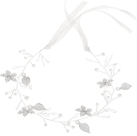 minkissy Handgefertigtes Perlenblumen Stirnband Mit Strass Haarschmuck Und Satinband Für Hochzeitsfrisuren Silber