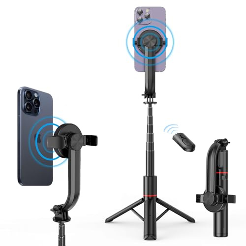 HAFOKO 40 Erweiterbar Magnetisch Selfie-Stick Stativ mit Kabellos Fernbedienung Erweiterbar Desktop Handy Stativ Stand Reise Stativ Vlog Kompatibel für iPhone 12/13/14/15 Alle Telefone Aufzeichnung