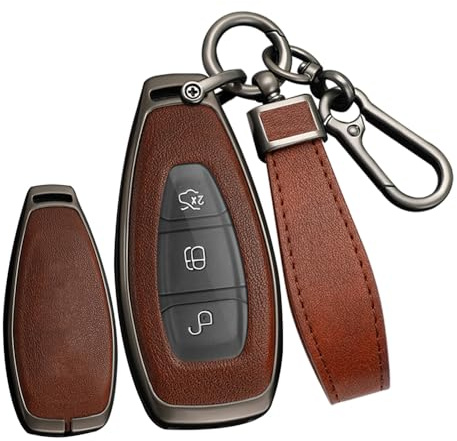 TECART SMART Autoschlüssel Hülle cover Passt für Ford Fiesta IV Focus III Galaxy Fusion Mondeo IV B-Max C-Max II S-Max Ledermuster Tragbar Schutzhülle Schlüsselcover Zubehör Schlüssel B 3 Taste
