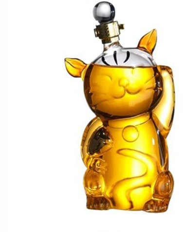 VINGAA Whiskey Glass Decanter,Whiskey Decanter for Men,Lucky cat type Glass Whiskey Decanter,1000 ML Mouthblown Liquor Decanter,with Sealing Plug,Whiskey Decanter,for Bourbon,Scotch,Tequila,Vodka