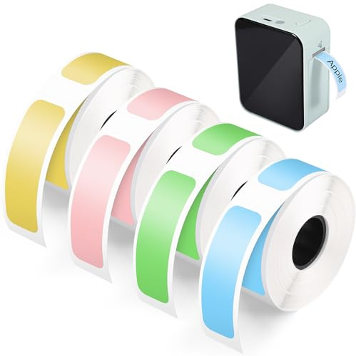 4 Rollen Etikettenband für P15, 12 X 40 mm, Selbstklebend, Bunt | Thermopapier, Wasser- & Ölbeständig, Starke Haftung, Kompatibel mit P15/D30/Q30/P11, 180 Etiketten Pro Rolle