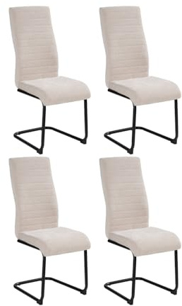 Home4You 4 Freischwinger - Beige - Schwarz - Webstoff - Metall - mit Quersteppung - 4er Set