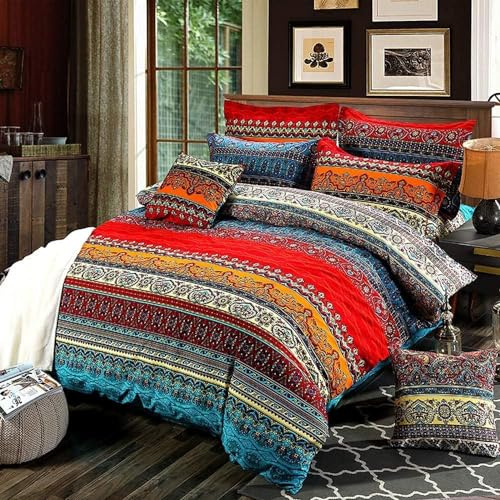 Homewish Housse de Couette Bohème 230x220 cm avec 2 Taies d'oreiller 50x75 cm - Parure de Lit Microfibre Légère Bohème Rétro - Ensemble de Literie Ethnique Vintage Floral - Motifs Exotiques