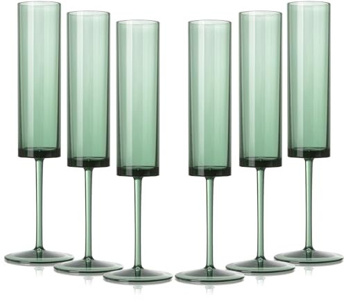 6 Pack Acrylic Dark Green Wine Glasses Green champagne glasses Champagne Flutes Sparkling Wine Glasses Wine Goblets Wedding Glassware Set Drinkware Glasses for Wedding Bar Celebration Baby Shower