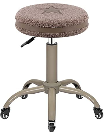 QZQJUILU Hocker, Rollhocker, Kosmetikhocker mit Teddykissen und Rückenlehne, Sitzhocker Rollhocker auf Rollen mit Stange für Salon, Massage, Klinik, Bar, Büro/C