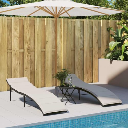 Homgoday Sonnenliegen 2 STK. mit Auflagen Doppelliege Gartenliege 3-Fach verstellbare Rückenlehne Liegestuhl Garten Relaxliege Outdoor Liege für 2 Personen Schwarz Poly Rattan