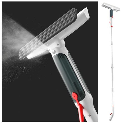 RYJYQYX Spruzzo 4 in 1 Lavavetri con Asta di Prolunga(190cm), Lava Vetri Finestre con Raccoglitore Acque Nere E 5 Panni Tergivetro Professionale per Vetri Interni/Esterni,Vetri Auto