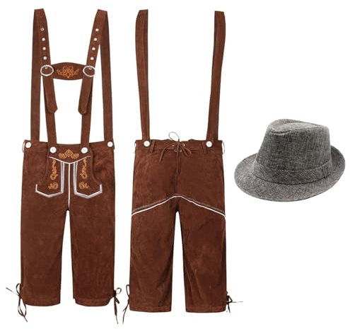 Bayerische Premium Lederhose Herren Tracht Trachtenhose Herren Kurz Bestickt Original Trachtenlederhosen für mit Hosenträger Trachtenhut Trachten Trachtenmode Kurze Oktoberfest Outfit