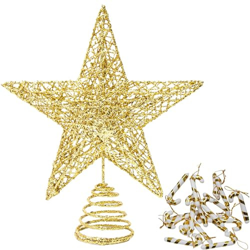Weihnachtsbaumspitze, Glitzernde Christbaumspitze Stern, Weihnachts-Glitzerstock Gold + Rot + Silber Weihnachtsbaum Spitze, Baumspitze für Tannenbaum, Perfekt für Weihnachtsfeier Dekoration