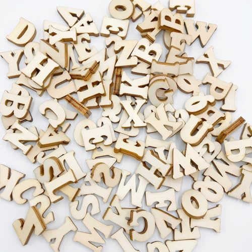 400 Stück Kleine Holzbuchstaben, RICEEL Holzbuchstaben Set Hölzerne Großbuchstaben Buchstaben aus Holz zum Basteln und Bemalen, Unbearbeitete Holz Buchstaben Deko(A-Z) für Hochzeitsfest Party