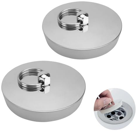 DIYJEP 2 Tappi per Vasca da Bagno, 52 – 54 mm, Universali, Tappo di Scarico per Vasca da Bagno, in Acciaio Inox, Tappo in Silicone con Gancio per Piscine, Vasche da Bagno e Cucina