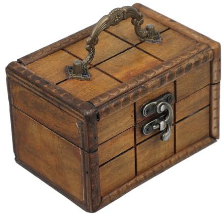 Vintage Wooden Jewelry Box Treasure Chest with Lock Small Chinese Decorative Storage Box for Jewelry and Keepsakes Retro Brown Wood Design for Women