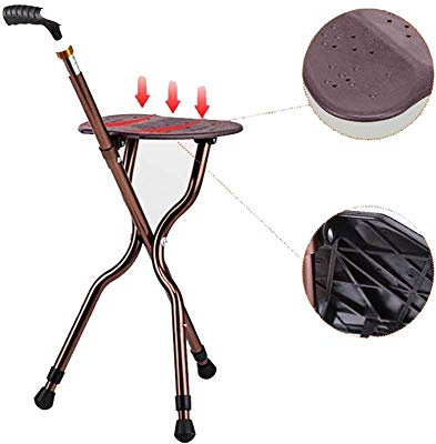 SXTYFBB SIÈGE DE Marche Tabouret de Canne Pliant médical Siège de Marche Chaise de randonnée Ceinture à Trois Pieds avec Un Tabouret/Hauteur réglable/Interrupteur LED Beau Paysage