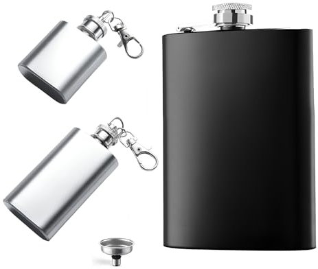Aipeeo 3 fiaschetta in acciaio inox, mini fiaschetta portachiavi argento piccolo con imbuto, bottiglia da liquore, bottiglia portatile per escursioni, arrampicata, pesca, campeggio, nero opaco